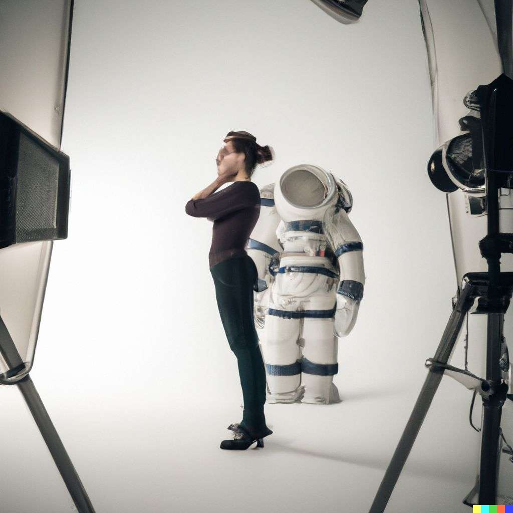 an astronaut in a professional photography studio
